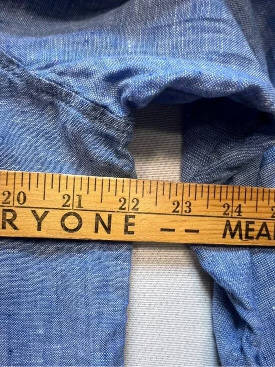 Christian Siriano Womens Button-Up Linen Shirt Medium Blue Chambray Casual Top - Picture 6 of 10